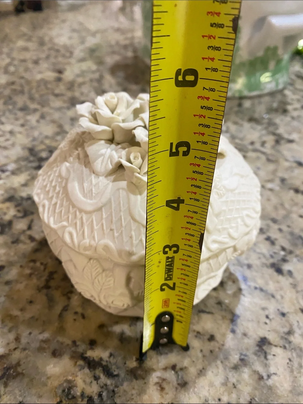 White Porcelain Bisque Trinket Box Container Jar Flowers Floral Round Vintage